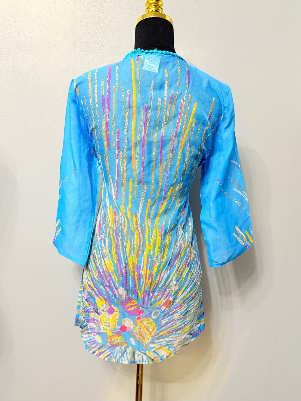 #12)  Vibrant Blue Tie-Front Art Print Cover-Up - Picture 2 of 8